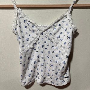 Hollister Blue Floral Print Lace Cami